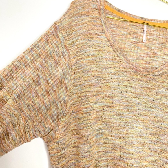 Free People Happy Day Boho Knit Puff Sleeve Sweater Blouse Marled Orange Small - Picture 4 of 15